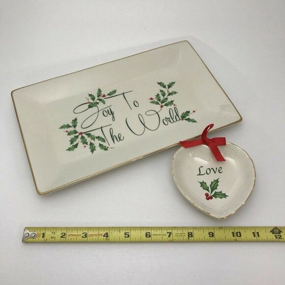 Lenox Holiday Sentiment Pair Tray and Trinket Dish - Picture 1 of 12